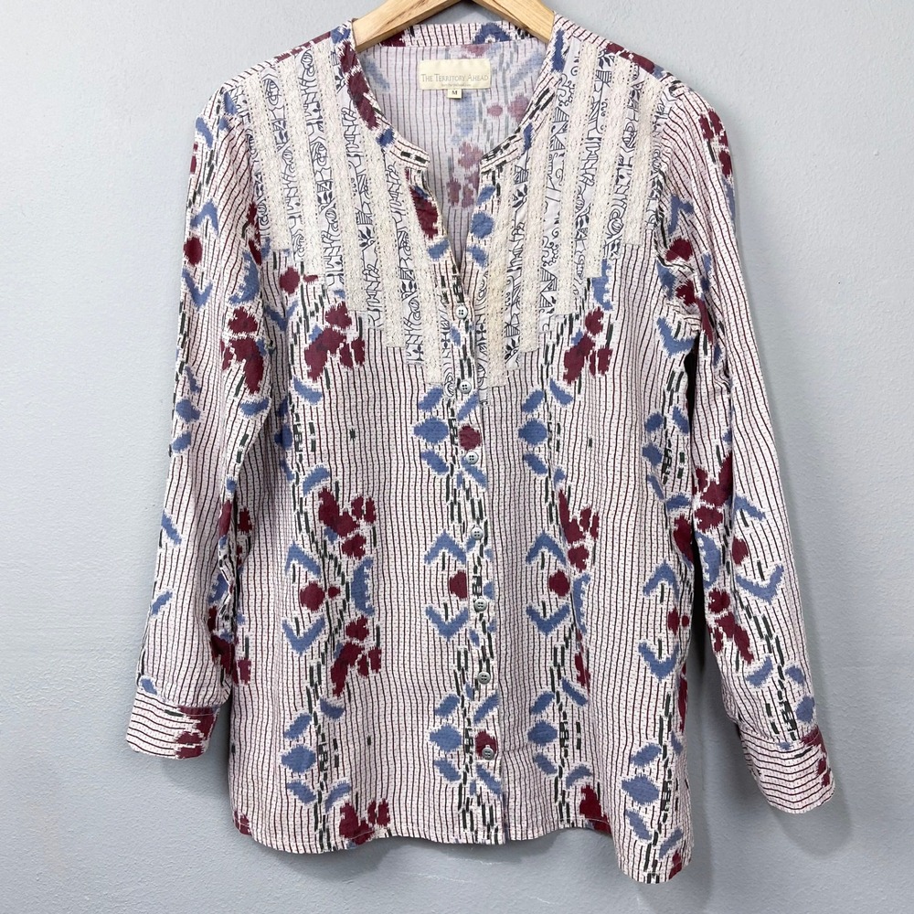 The Territory Ahead Tunic Top Sz M Boho Block Print Lagenlook Artsy Cottagecore